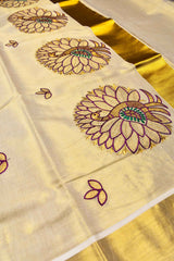 Kerala Gold Tissue Dancing Peacock Butta Saree