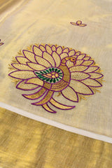 Kerala Gold Tissue Dancing Peacock Butta Saree