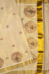 Kerala Gold Tissue Dancing Peacock Butta Saree