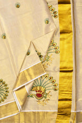 Kerala Tissue Gold Peacock Feather Butta Saree