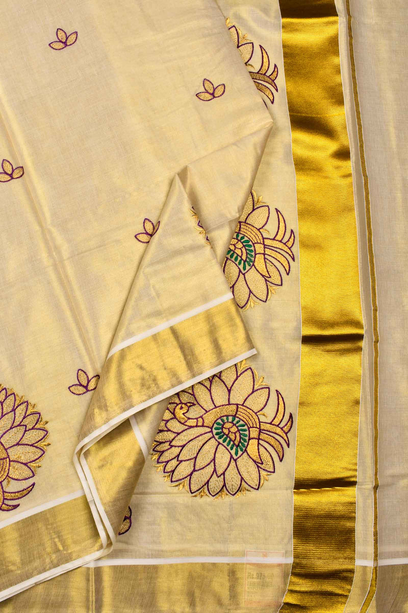 Kerala Gold Tissue Dancing Peacock Butta Saree