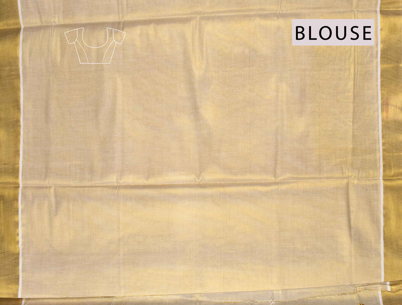 Kerala Tissue Gold Leaf Embroided Butta Saree