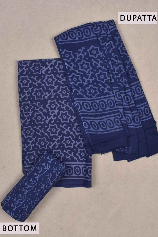 Blue Star Block Printed Cotton Chudithar Material Dress Suit