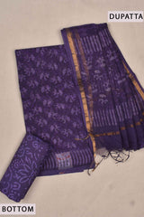 Dark Violet Linen Cotton Block Printed Chudithat Material Dress Suit