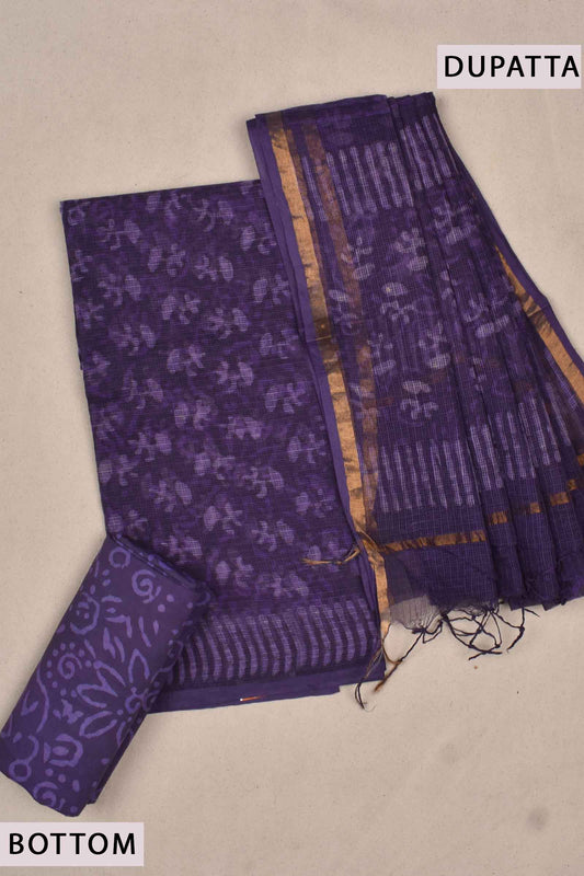 Royal Blue  Kota Doriya Hand Block Printed Chudithar Material Dress Suit