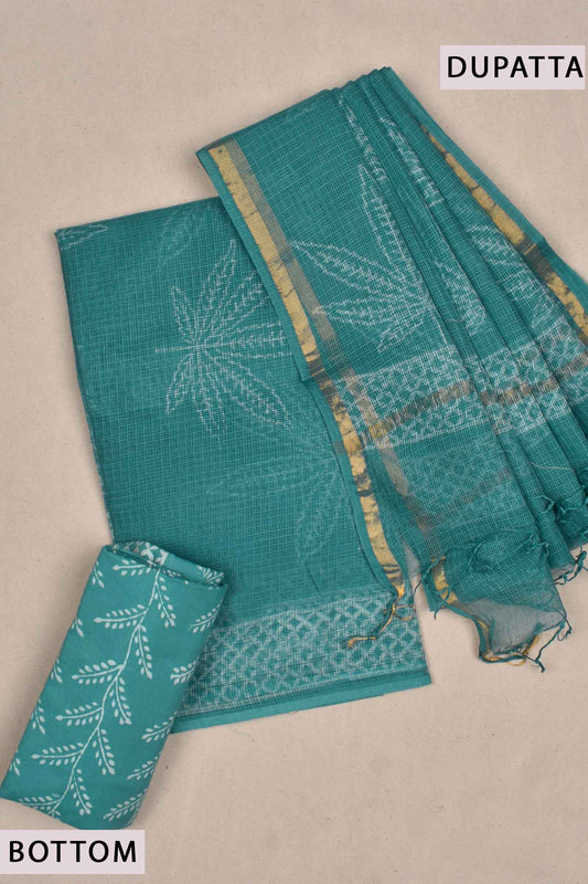 Blue Kota Doriya Hand Block Printed Chudithar Material Dress Suit