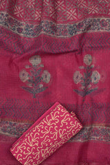 Blue Kota Doriya Hand Block Printed Contrast Pink Dupatta Chudithar Material Dress Suit