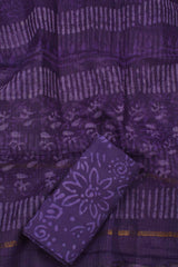 Dark Violet Linen Cotton Block Printed Chudithat Material Dress Suit