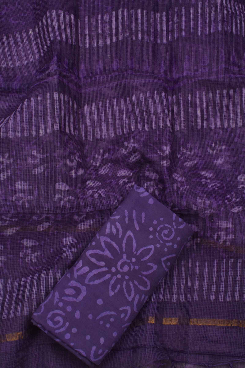 Dark Violet Linen Cotton Block Printed Chudithat Material Dress Suit