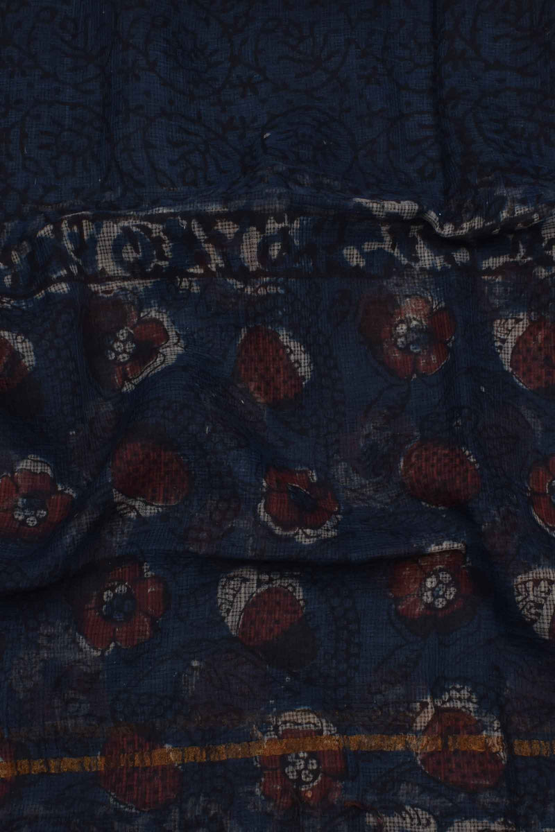 Blue with Red Floral Kota Doriya Hand Block Printed Chudithar Material Dress Suit