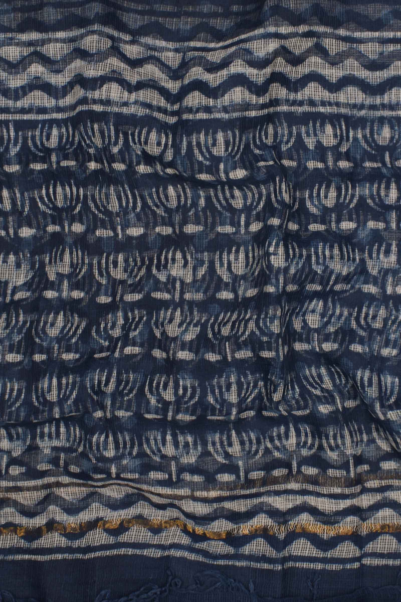 Indigo Blue Kota Doriya Hand Block Printed Chudithar Material Dress Suit