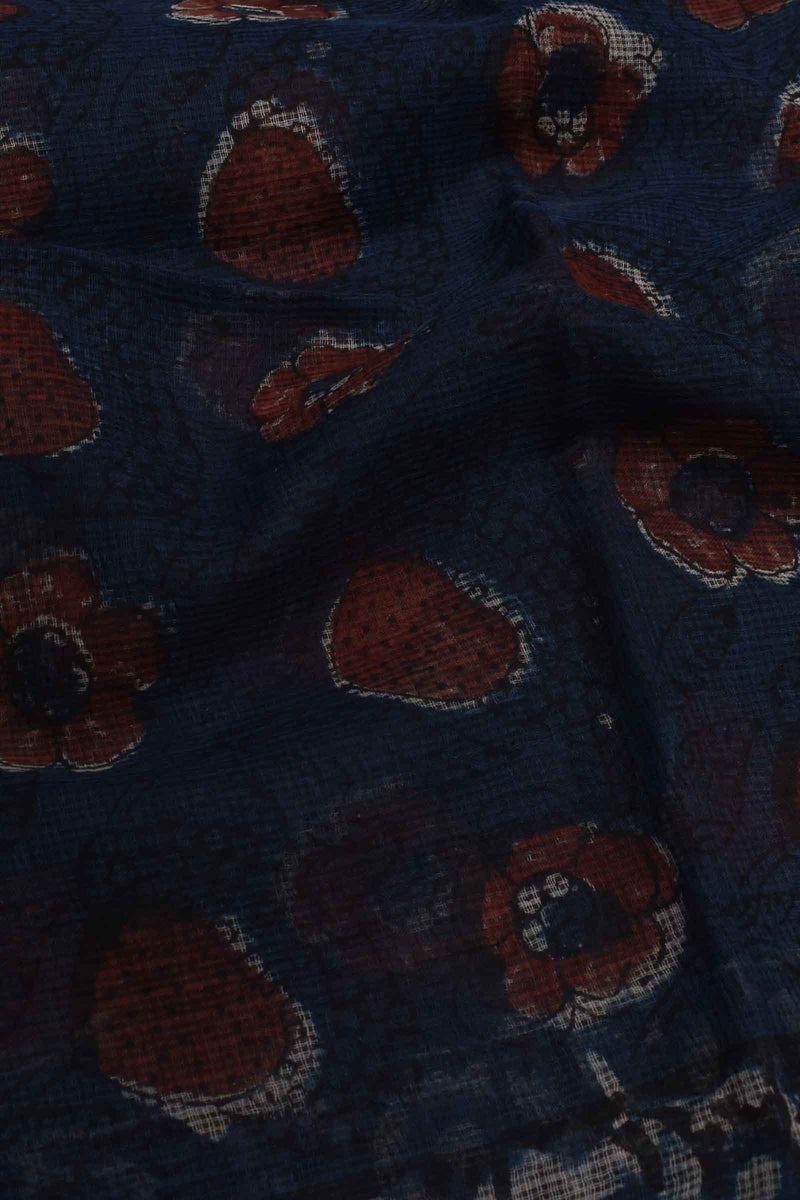 Blue with Red Floral Kota Doriya Hand Block Printed Chudithar Material Dress Suit