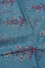 Blue Kota Doriya Hand Block Printed Contrast Pink Dupatta Chudithar Material Dress Suit