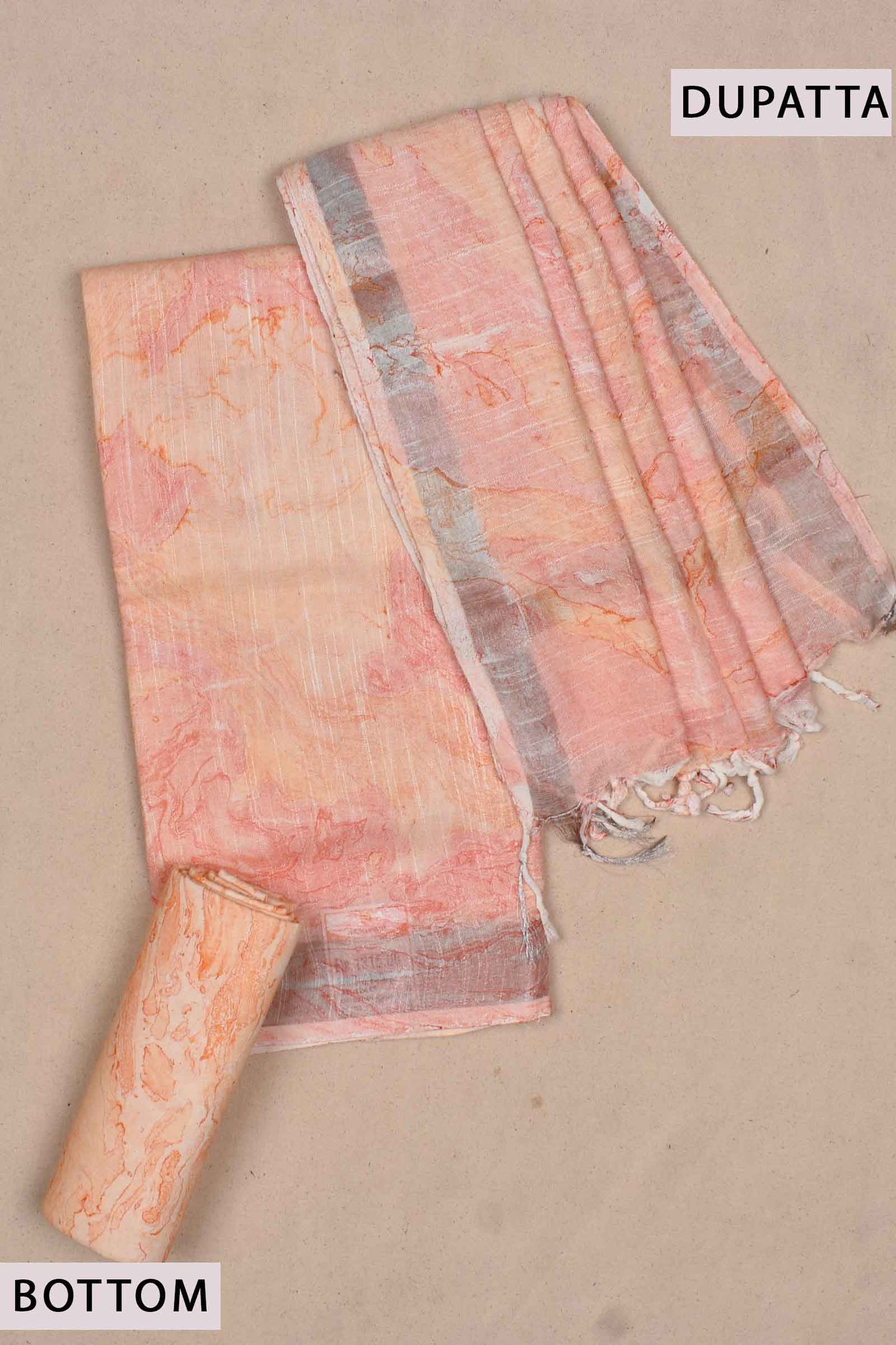 Orange and Pink Linen Cotton Marble Printed Chudithar Material Dress Suit