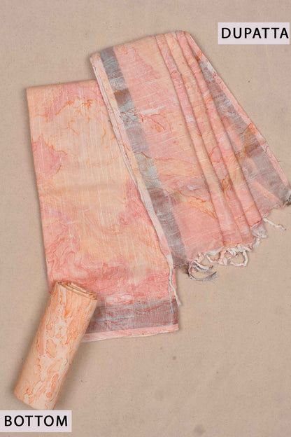 Orange and Pink Linen Cotton Marble Printed Chudithar Material Dress Suit