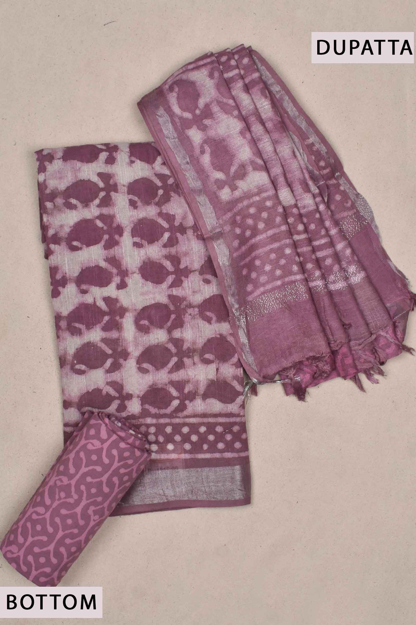 Pink Mango Linen Cotton Block Printed Chudithar Material Dress Suit