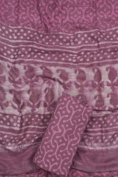 Pink Mango Linen Cotton Block Printed Chudithar Material Dress Suit