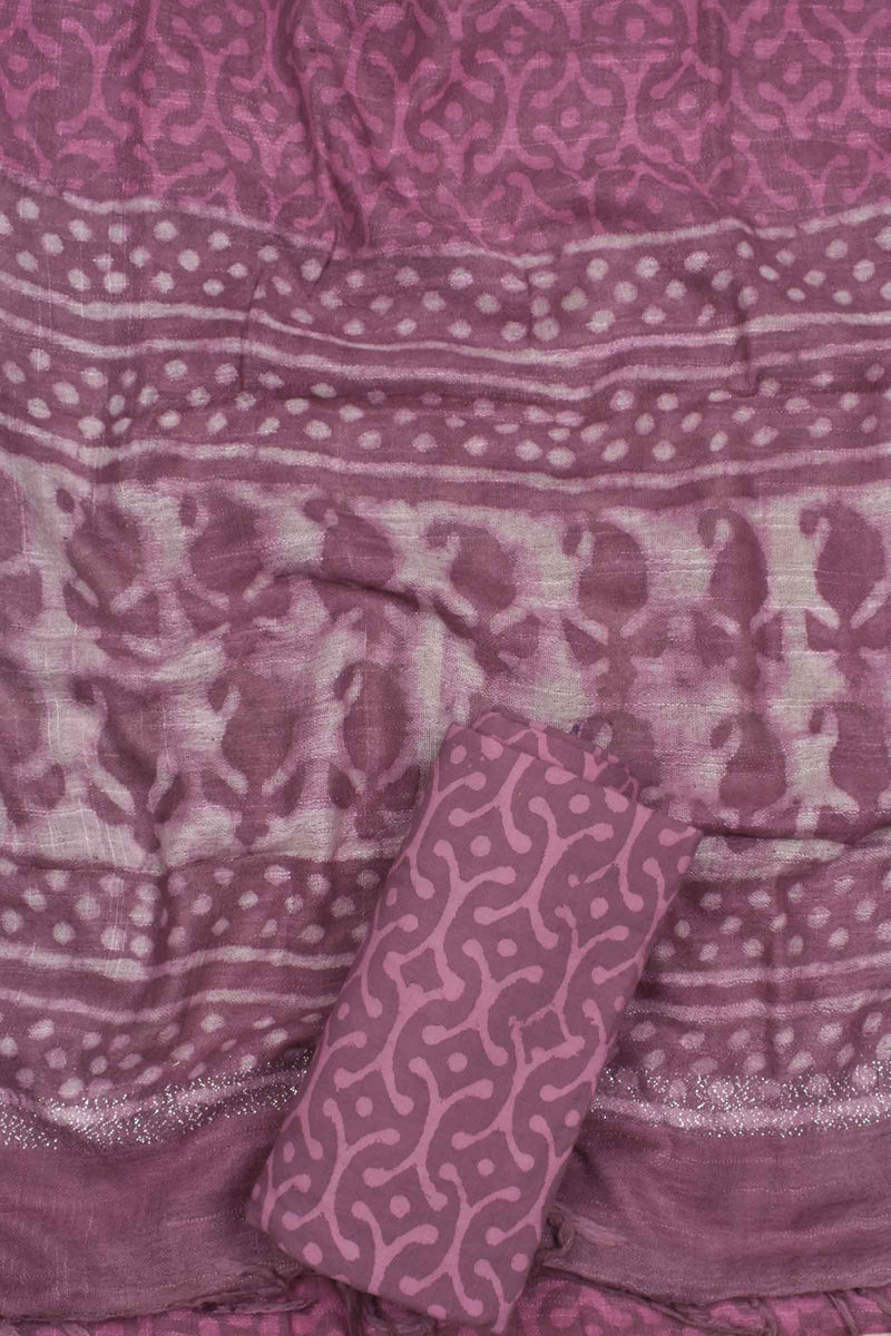 Pink Mango Linen Cotton Block Printed Chudithar Material Dress Suit