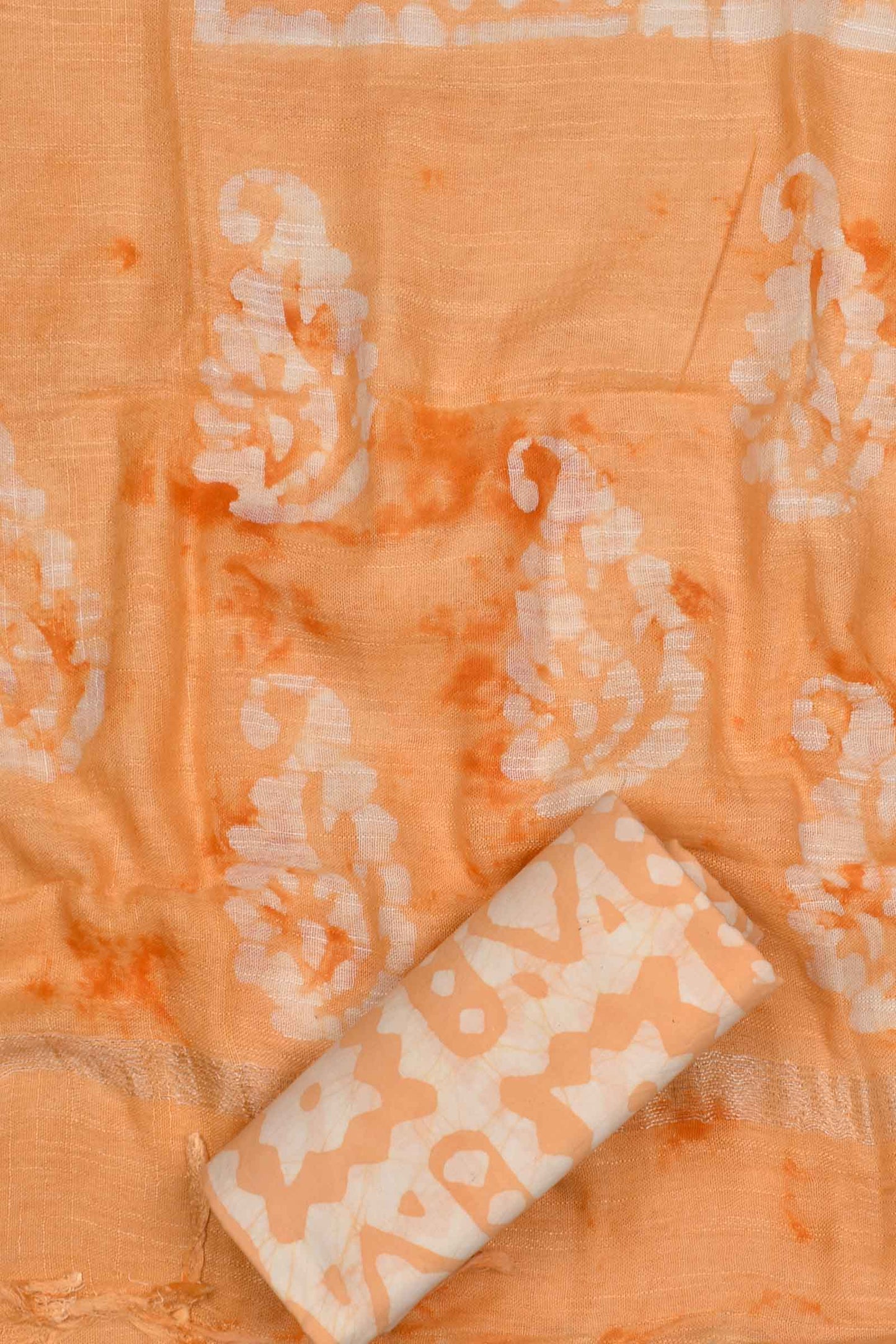 Light Orange Linen Cotton Block Printed Chudithar Material Dress Suit