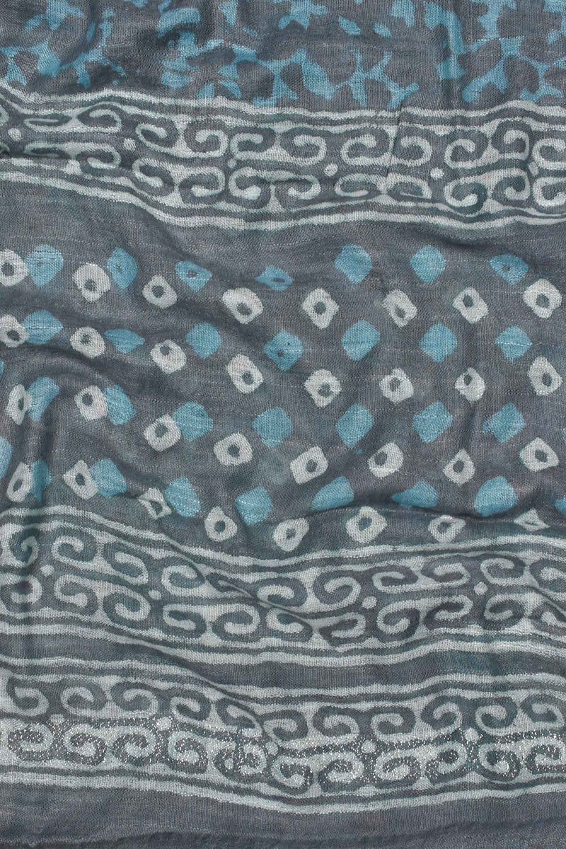 Blue Grey Linen Cotton Block Printed Chudithar Material Dress Suit