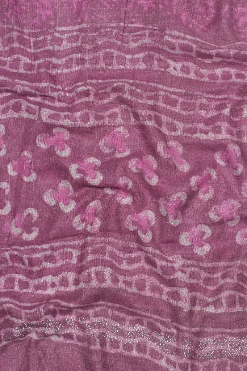 Pink Floral Linen Cotton Block Printed Chudithar Material Dress Suit