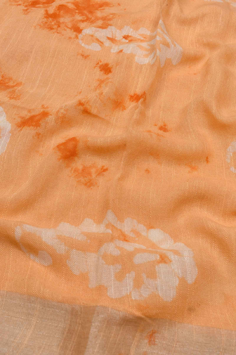 Light Orange Linen Cotton Block Printed Chudithar Material Dress Suit