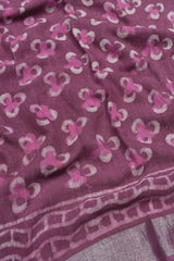 Pink Floral Linen Cotton Block Printed Chudithar Material Dress Suit