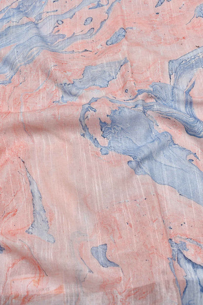 Peach and Blue Linen Cotton Marble Printed Chudithar Material Dress Suit