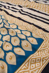 Blue Pure Cotton Mul Mul All Over Leaf Printed Saree