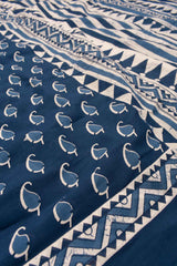 Blue Pure Cotton Mul Mul Mango Printed Saree