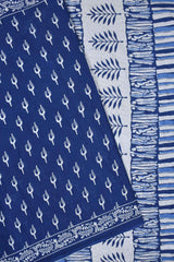 Blue Pure Cotton Mul Mul Peacocks Printed Saree