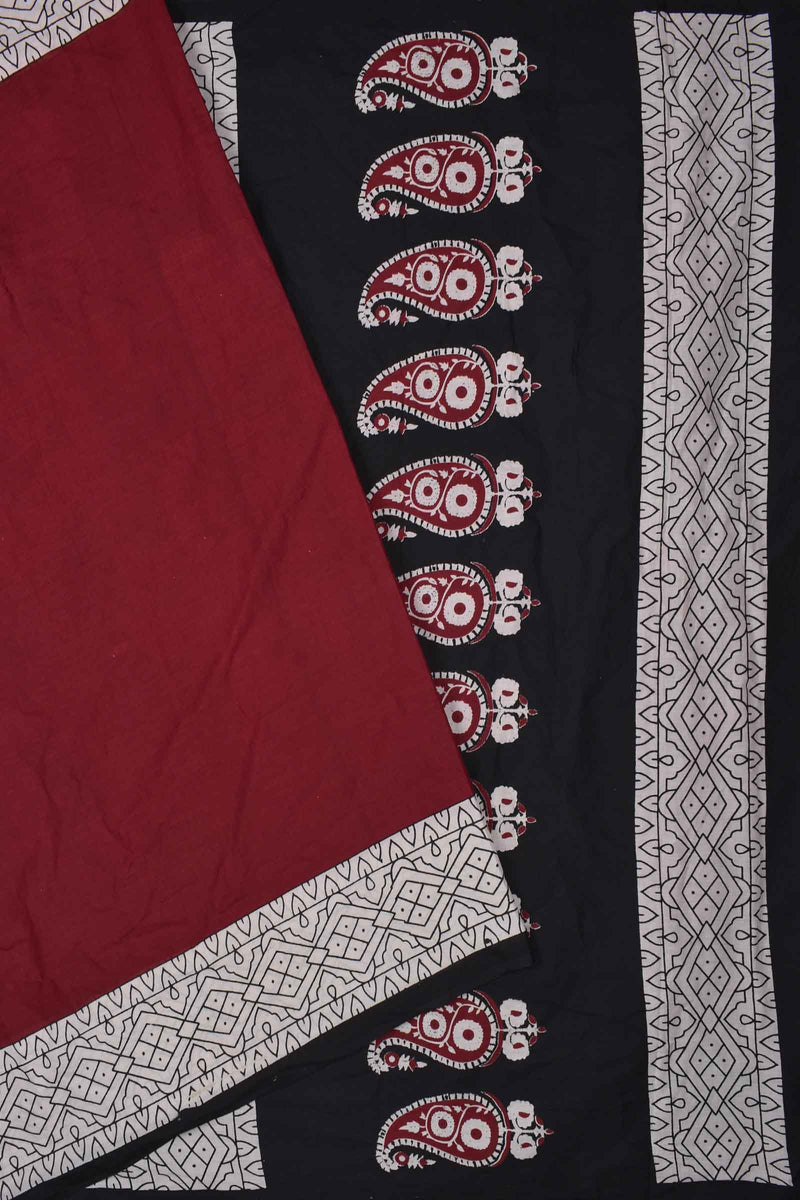 Maroon Pure Cotton Mul Mul Paisely Pallu Printed Saree