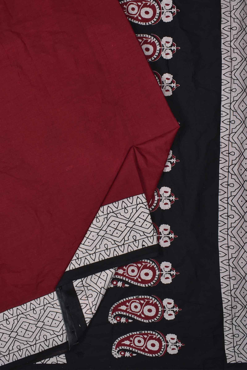 Maroon Pure Cotton Mul Mul Paisely Pallu Printed Saree