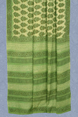 Green Pure Soft Cotton Vanaspatti Handblock Flower Print Saree