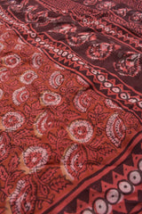 Red Pure Soft Cotton Vanaspatti Handblock Flower Print Saree