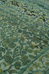 Green Pure Soft Cotton Vanaspatti Handblock Kalamkari Printed Saree