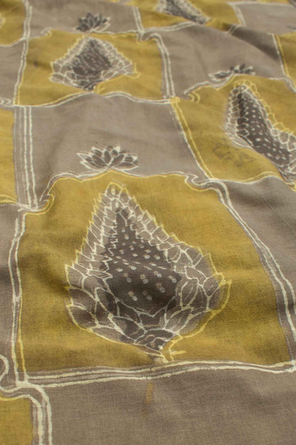 Light Brown Pure Soft Cotton Vanaspatti Handblock Fir Cone Printed Saree