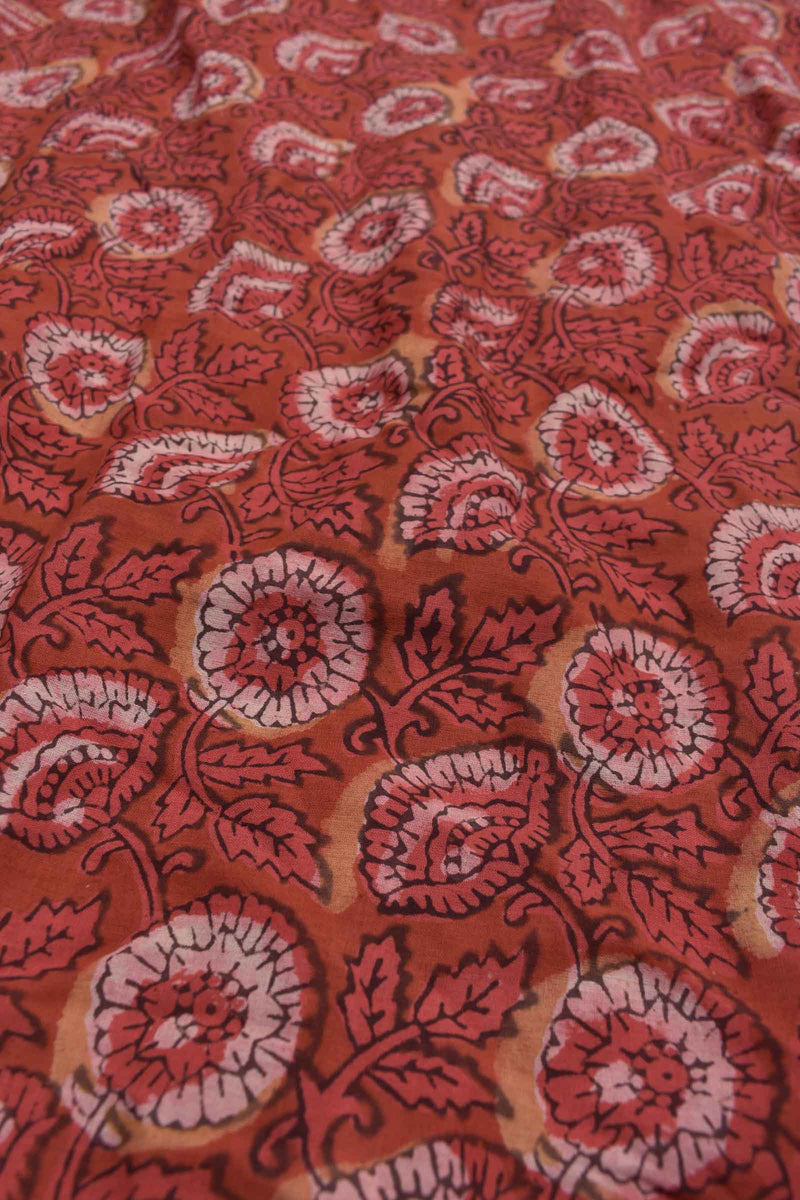 Red Pure Soft Cotton Vanaspatti Handblock Flower Print Saree