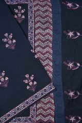 Dark Grey Pure Soft Cotton Vanaspati Handblock Floral Print Saree