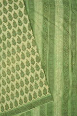 Green Pure Soft Cotton Vanaspatti Handblock Flower Print Saree