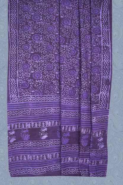 Violet Pure Soft Cotton Flowers All Over Bagru Hand Block Printed Saree