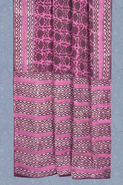 Pink Pure Soft Cotton Bagru Hand Block Printed Saree