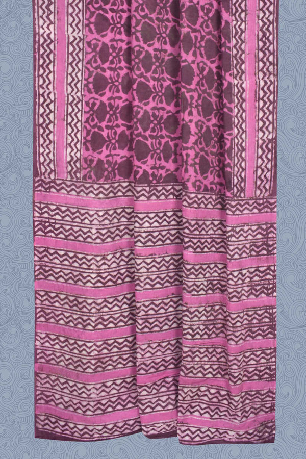 Pink Pure Soft Cotton Bagru Hand Block Printed Saree