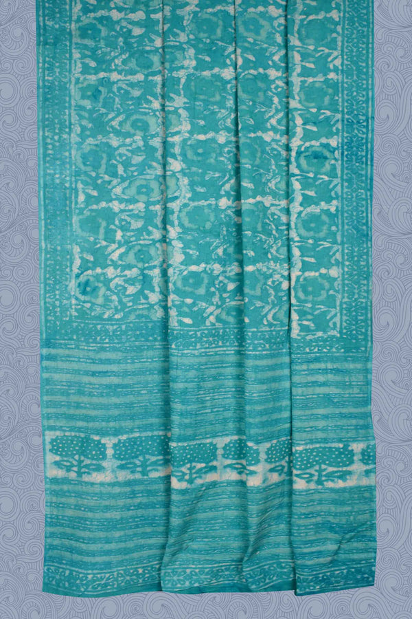 Light Blue Pure Soft Cotton Bagru Hand Block Printed Saree