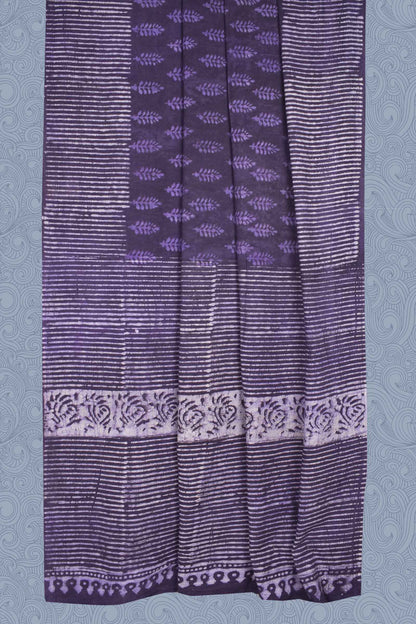 Violet Pure Soft Cotton Bagru Hand Block Printed Saree