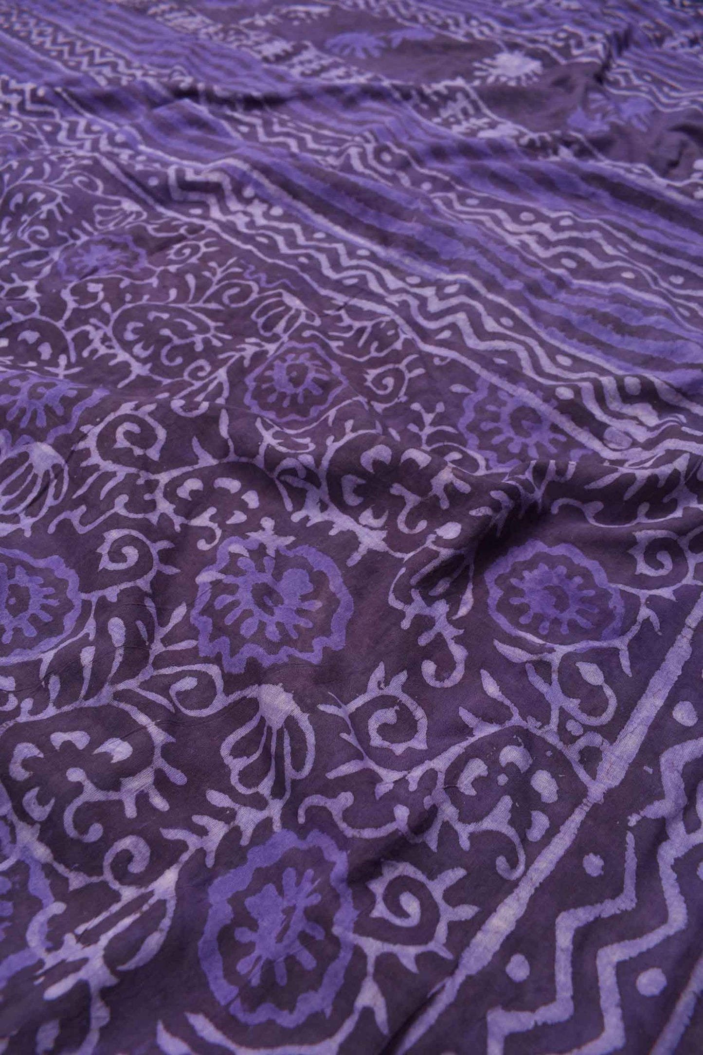 Violet Pure Soft Cotton Flowers All Over Bagru Hand Block Printed Saree