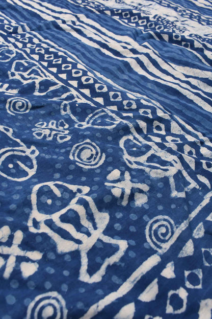 Blue Pure Soft Cotton Fish Hand Block Printed Saree