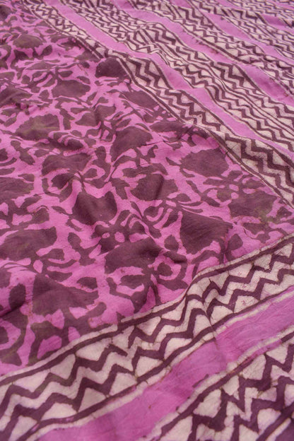 Pink Pure Soft Cotton Bagru Hand Block Printed Saree