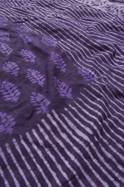 Violet Pure Soft Cotton Bagru Hand Block Printed Saree