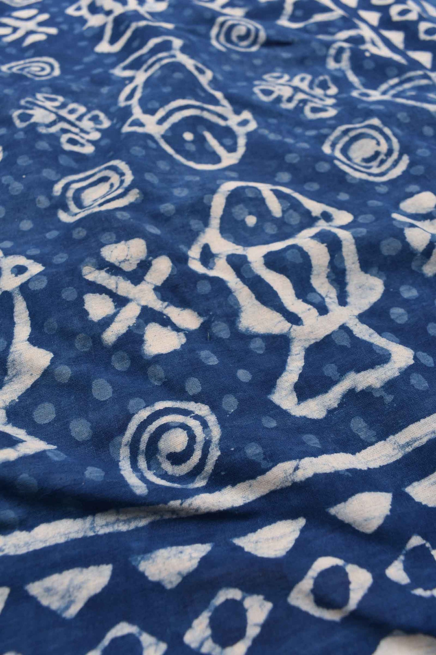 Blue Pure Soft Cotton Fish Hand Block Printed Saree